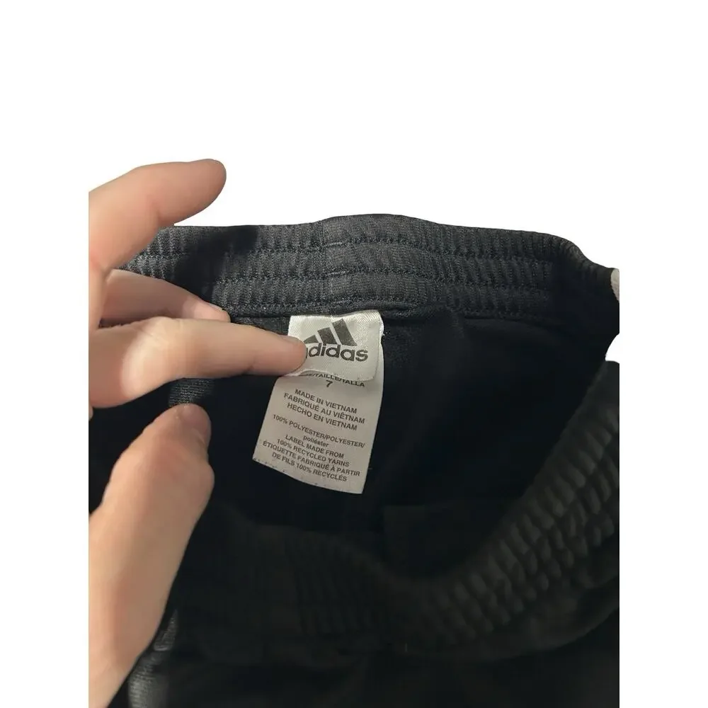 Adidas Kids Black 3 Stripe Track Pants Size 7 Athletic Soccer Joggers Youth 78